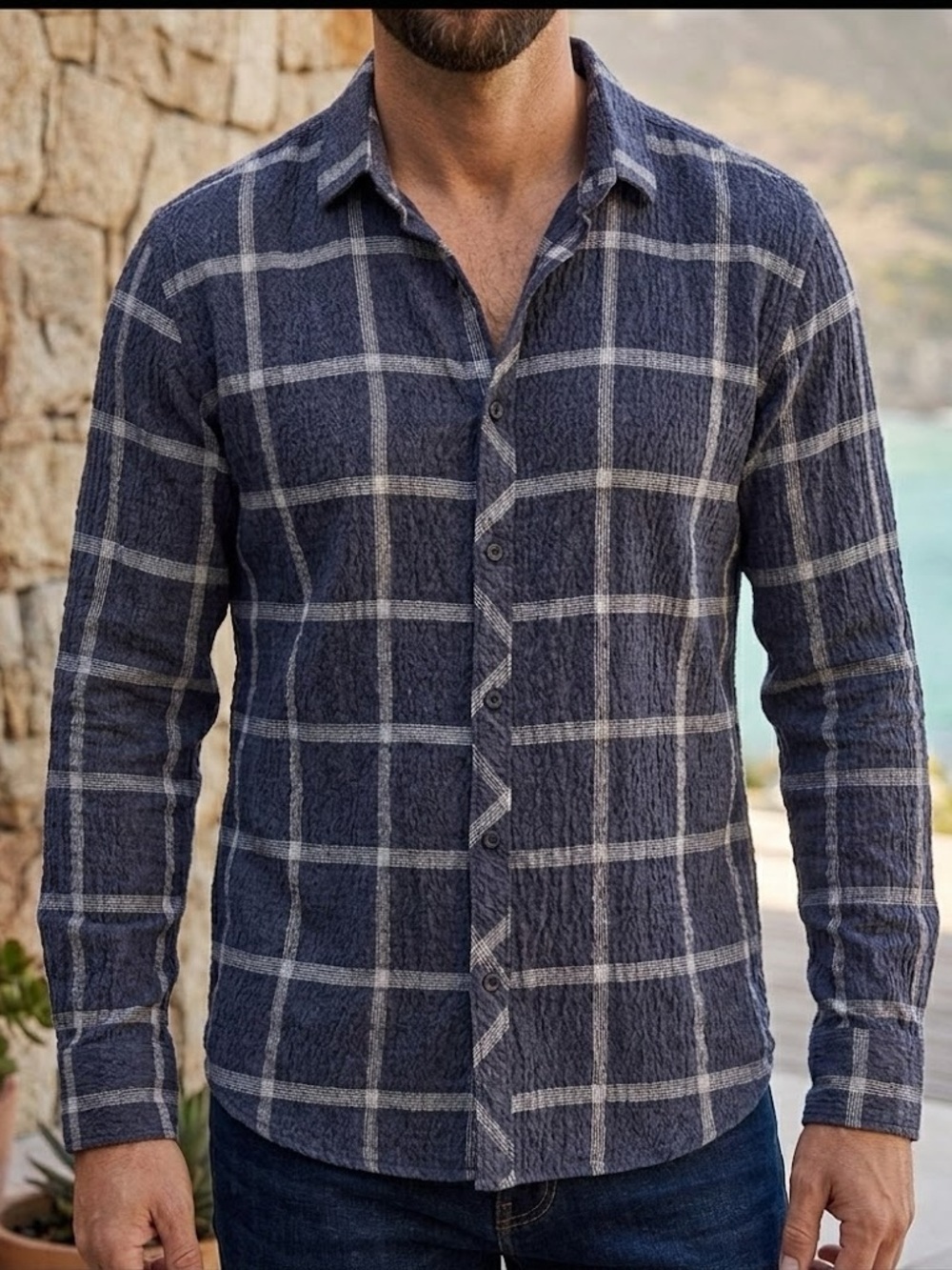 Jared Lang Long Blue and White Sleeve Cotton Button Down Size XXL